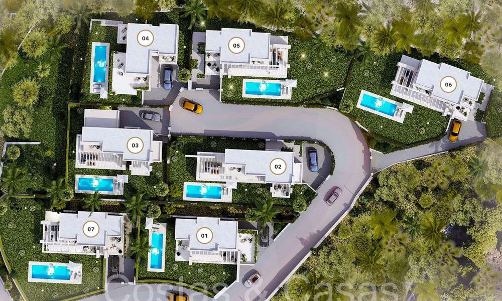 7 villas de nouvelle construction avancées avec vue panoramique sur la mer à vendre dans les collines de Mijas Pueblo, Costa del Sol 70093