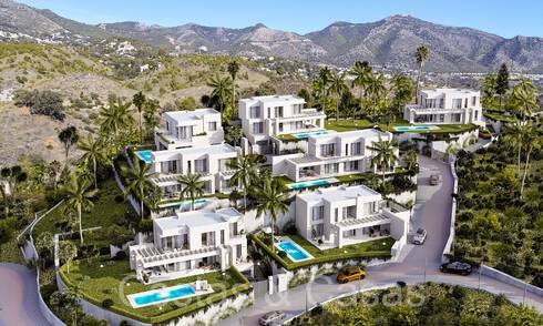 7 villas de nouvelle construction avancées avec vue panoramique sur la mer à vendre dans les collines de Mijas Pueblo, Costa del Sol 70100