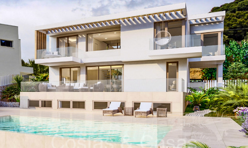 Villa moderniste sur plan de nouvelle construction à vendre avec vue panoramique sur la mer à Mijas, Costa del Sol 70137
