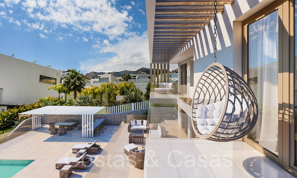 Villa moderniste sur plan de nouvelle construction à vendre avec vue panoramique sur la mer à Mijas, Costa del Sol 70138